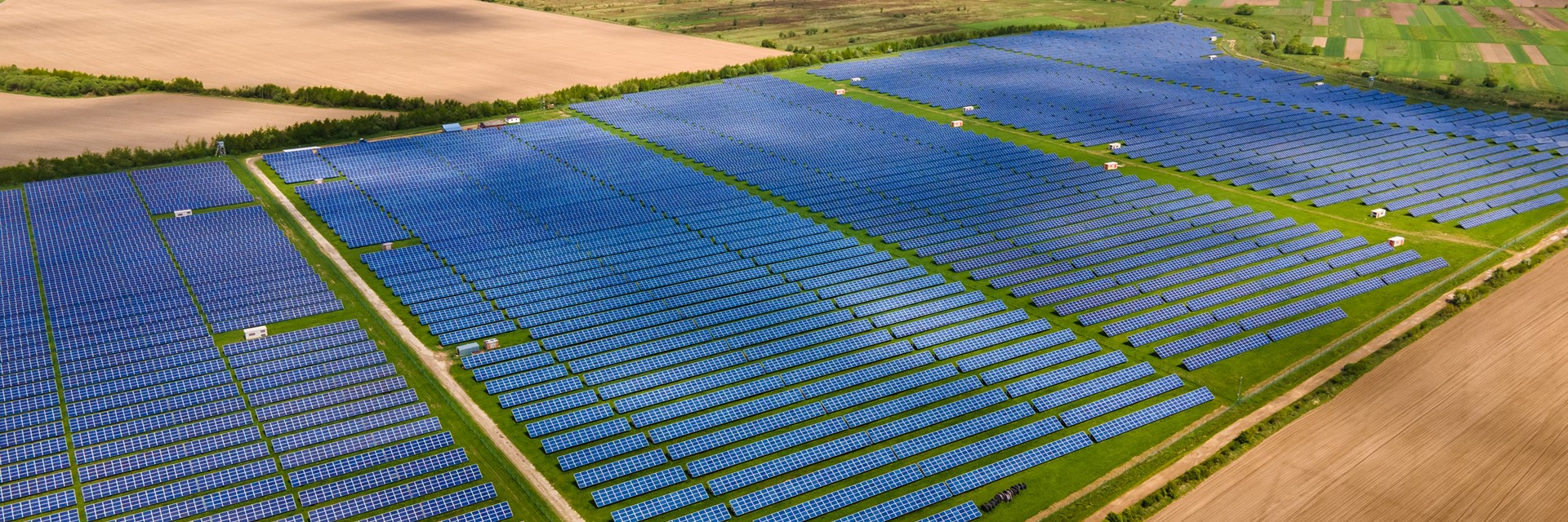 Aerial View Big Sustainable Electric Power Plant With Many Rows Solar Photovoltaic Panels