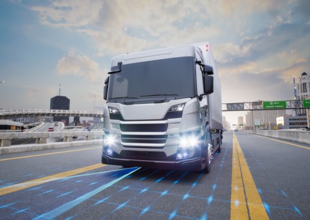 Autonomous Delivery Truck Street City 3D Render